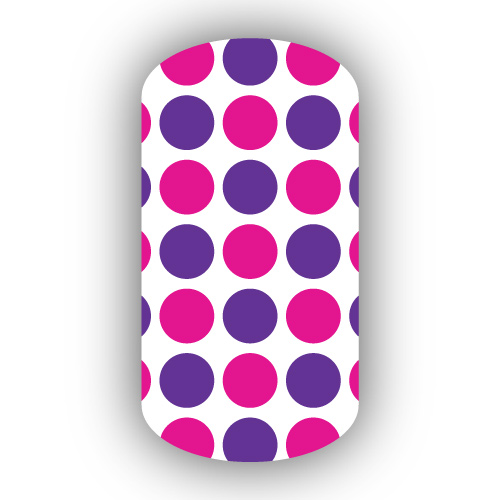 White With Purple Hot Pink Large Polka Dots Nail Wrap