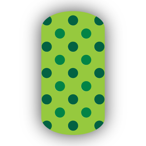 Lime Green with Forest Green & Kelly Green Small Polka Dots Nail Wrap