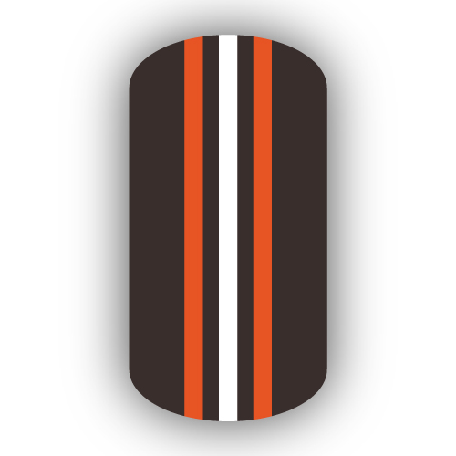 Dark Brown, White & Dark Orange Triple Vertical Striped Nail Wraps