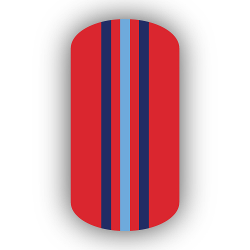 Navy Blue, Light Blue & Red Rugby Stripe Nail Wraps