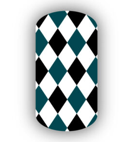 Black & Midnight Green with White Diagonal Stripe Nail Wraps