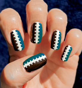 Black Midnight Green Football Stitching Nail Art