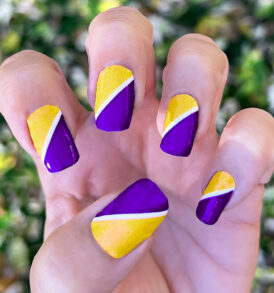 Purple and Gold with White Diagonal Stripe Nail Stickers